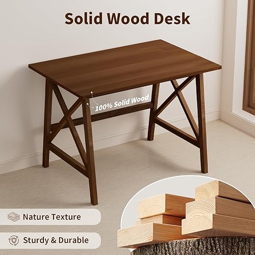 Miniatura 3 de Escritorio moderno de madera maciza, mesa de computadora simple de 36 pulgadas para oficina en casa, estudio, escritura, estación de trabajo en