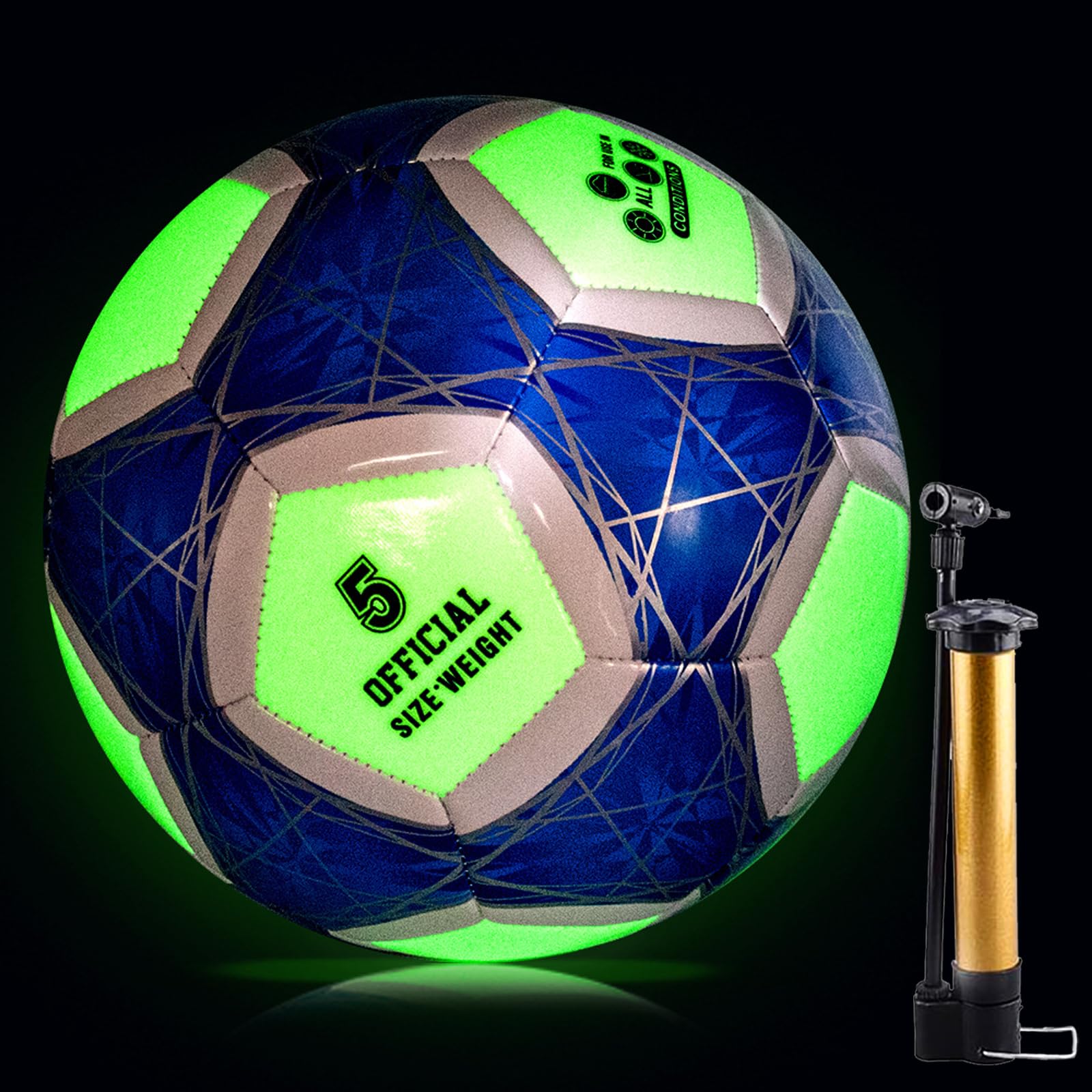 Fantecia Light Up Football, Fluorescent Football Size 5, Leather Football for Training and Recreational Games, Football with Pump Perfect for Youth and Adults