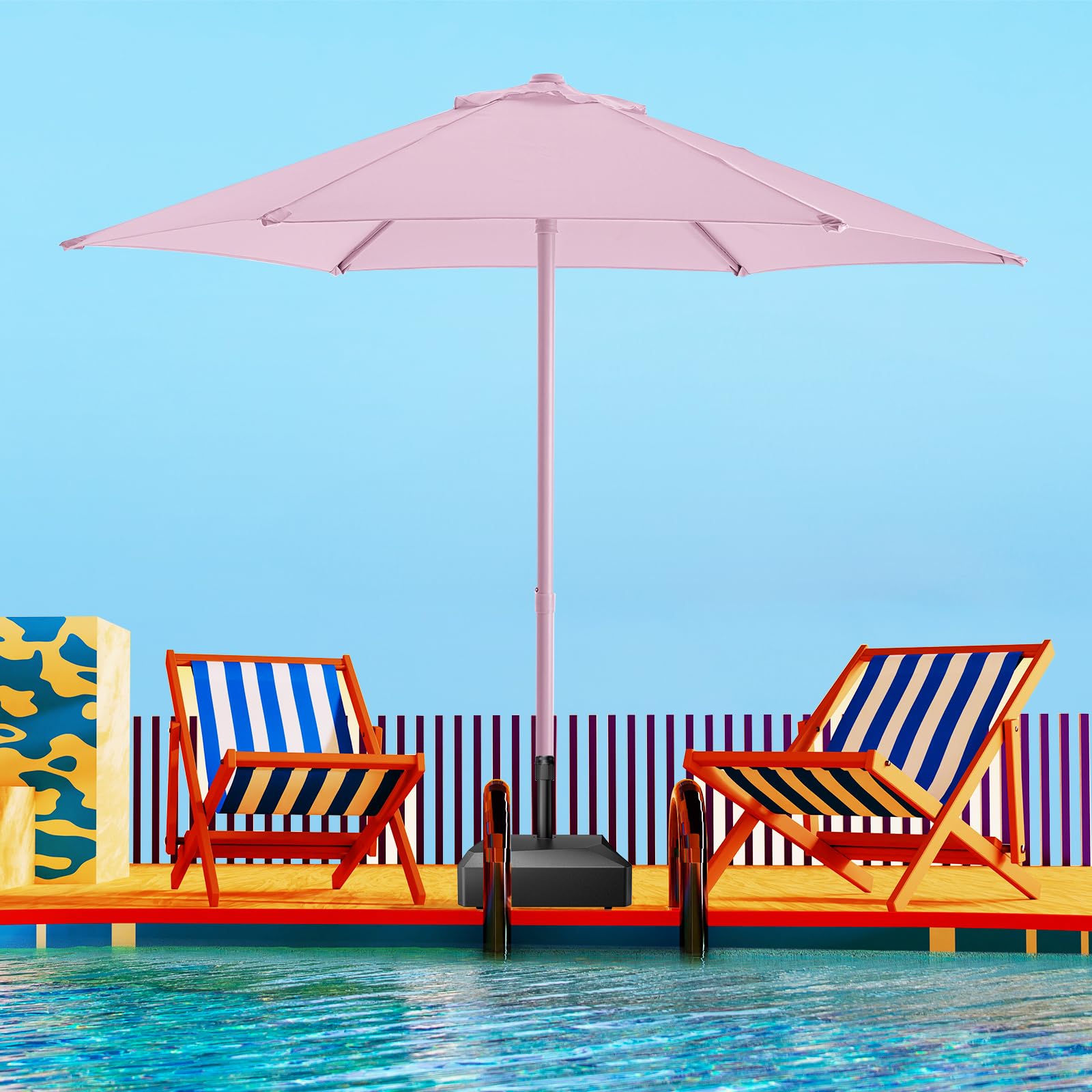 HOMSHADE 7.5ft Outdoor 1S Push-Up Patio Umbrella - Market Table Pool Deck Umbrella UPF50+ UV Protection with 6 Sturdy Ribs for Balcony, Garden, Lawn, Backyard (Light lilac)