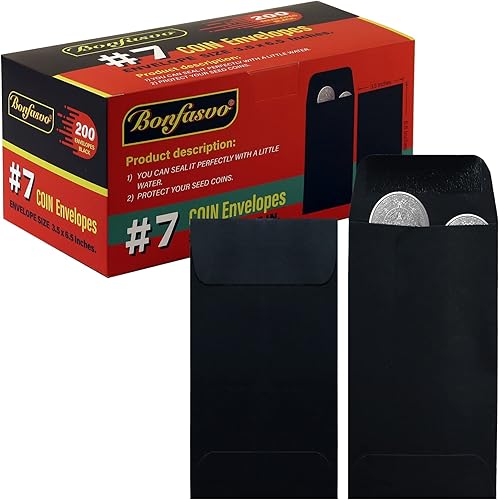Miniatura 1 de Paquete de 200 sobres negros #7 para monedas de 3.5 x 6.5 pulgadas, sobres clásicos de papel kraft para piezas pequeñas con solapa autoadhesiva