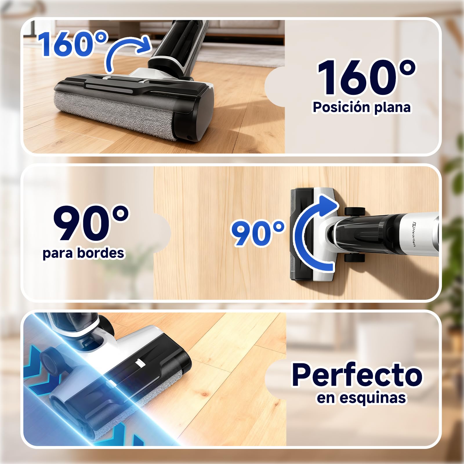 Hearten Aspiradora Fregadora Sin Cable, Desinfección con Agua Electrolizada, Diseño Autopropulsado Fregona Electrica, Autolimpieza, LED, Navegación por Voz, de Bordes, para Suelos Duros,Madera y más