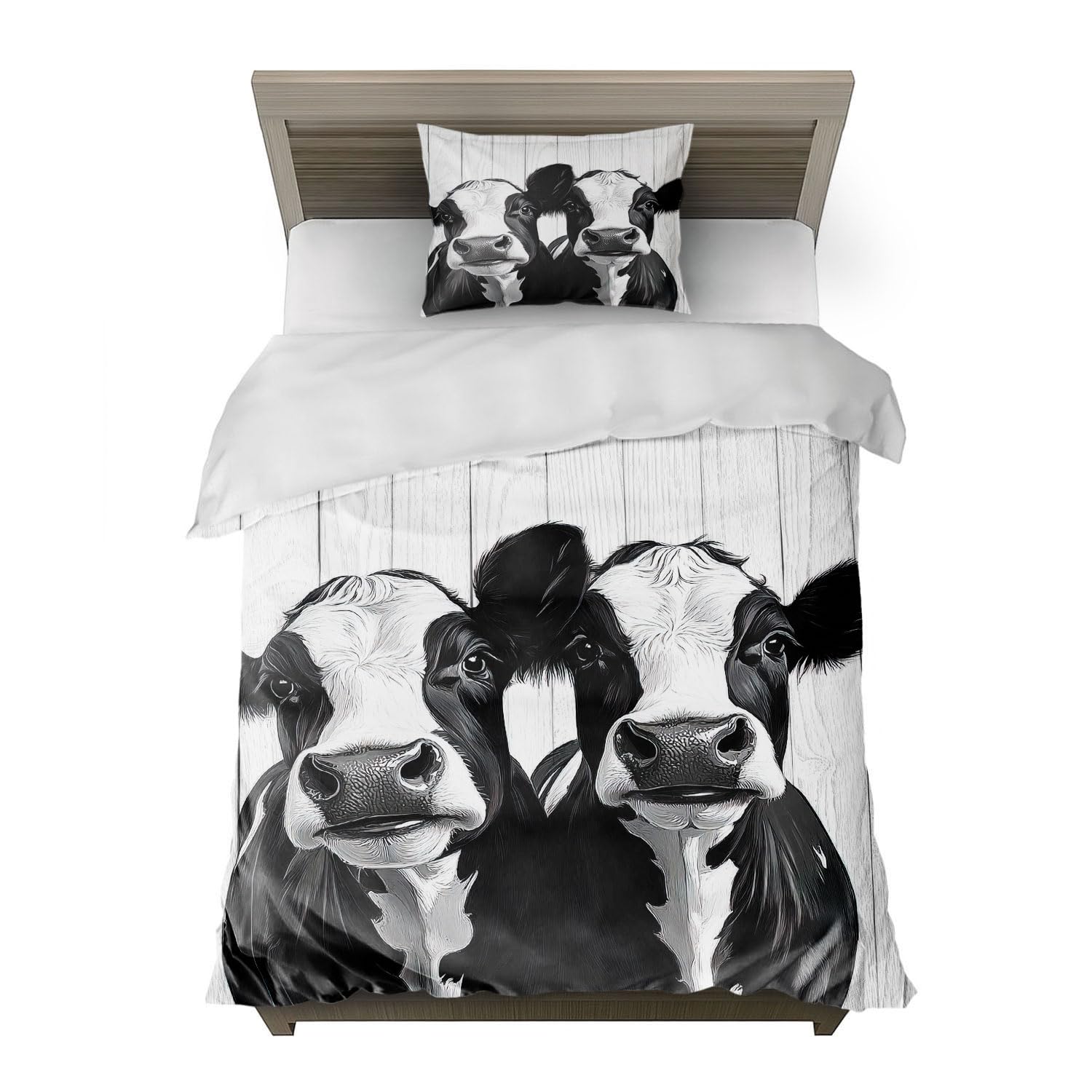 HommomH Milchkuh Motiv Bettwäsche Maße 135x200 cm Microfaser 2 teiliges Set enthält 1 Bettbezug und 1 Kissenbezug 80x80 cm für stylische Einzelbetten