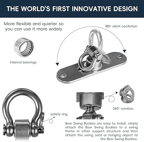 Vista 15 de Colgador de columpio de acero inoxidable resistente con rodamientos lisos de 180 ° + 360 °, capacidad de 1500 libras, hamaca de yoga, bolsa