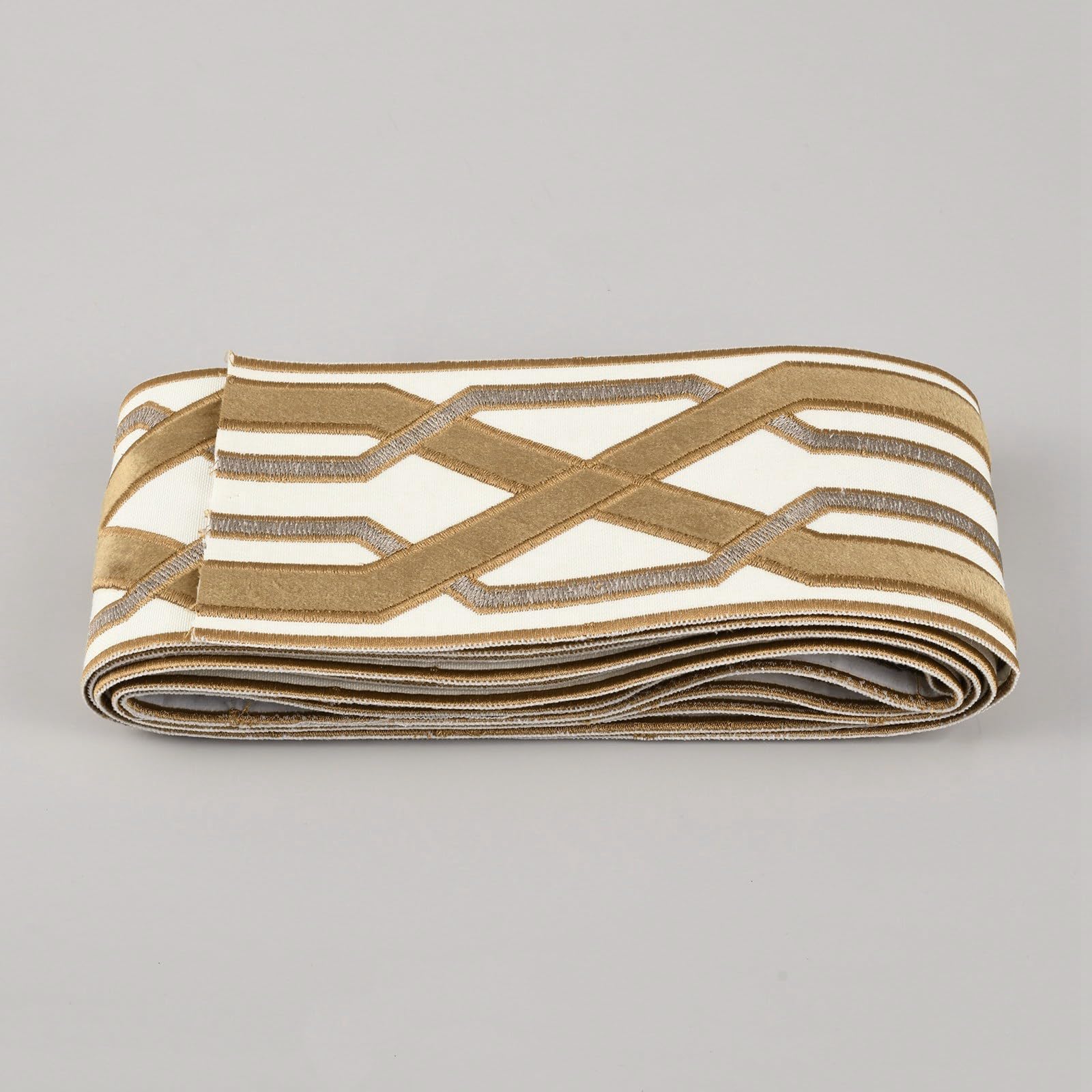 FINGERINSPIRE 3m Galon De Rideau Brodé Motif Géométrique 93mm De Large Café Ruban Jacquard Tissu Polyester Bordure De Rideau pour Rideaux Faits Main, Décoration Intérieure