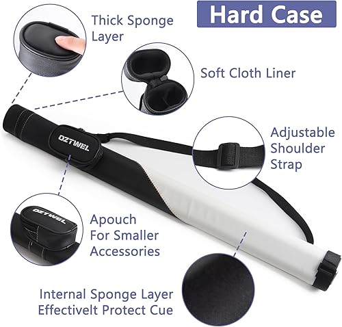 Miniatura 5 de Juego combinado de taco de billar de fibra de vidrio con estuche, taco de billar profesional de 12.5mm de 58 pulgadas con baja desviación, juego de