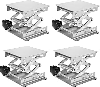 4 Pack Laser Engraver Lab Jack, 4" x 4" Stainless Steel Scissor Lift, Table Jack with Adjustable Height 50-155mm, Max Support Weight 11lbs, Sliver