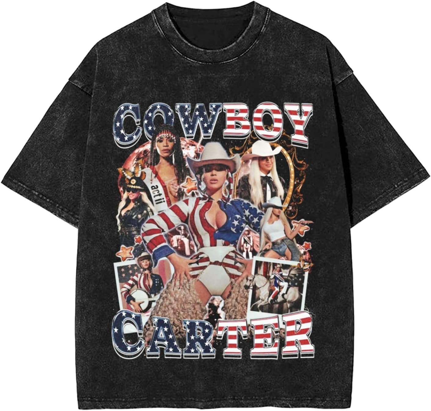 Cowboy Carter Tour T-Shirts Mens Comfortable Funny Cotton Retro Tops Black