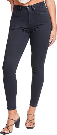YMI Womens YMI Womens Curvy Fit 1-Button Tailored Wannabettabutt High Rise Skinny Jean Made with Recycled Fibers