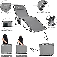 Vista 3 de KingCamp Sillón plegable para patio exterior, ajustable, de 5 posiciones, tumbona plegable reclinable con almohada, para patio, piscina, playa
