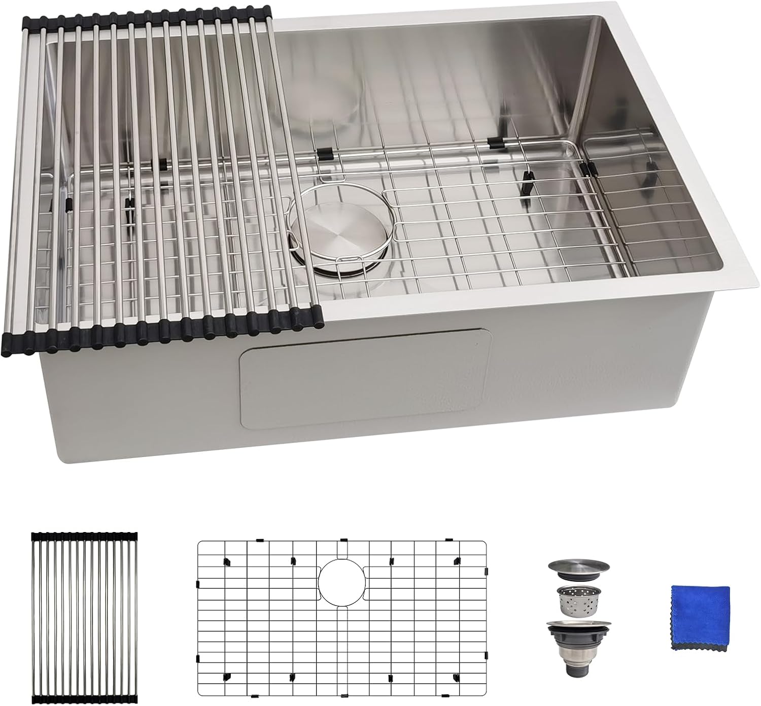 27 Inch Undermount Kitchen Sink - Delironexu 16 Gauge Stainless Steel Sinks, 27''x18'' Single Bowl Kitchen Sinks, Undermount Sink with 4 Accessories Stainless Steel 27x18x9 Undermount