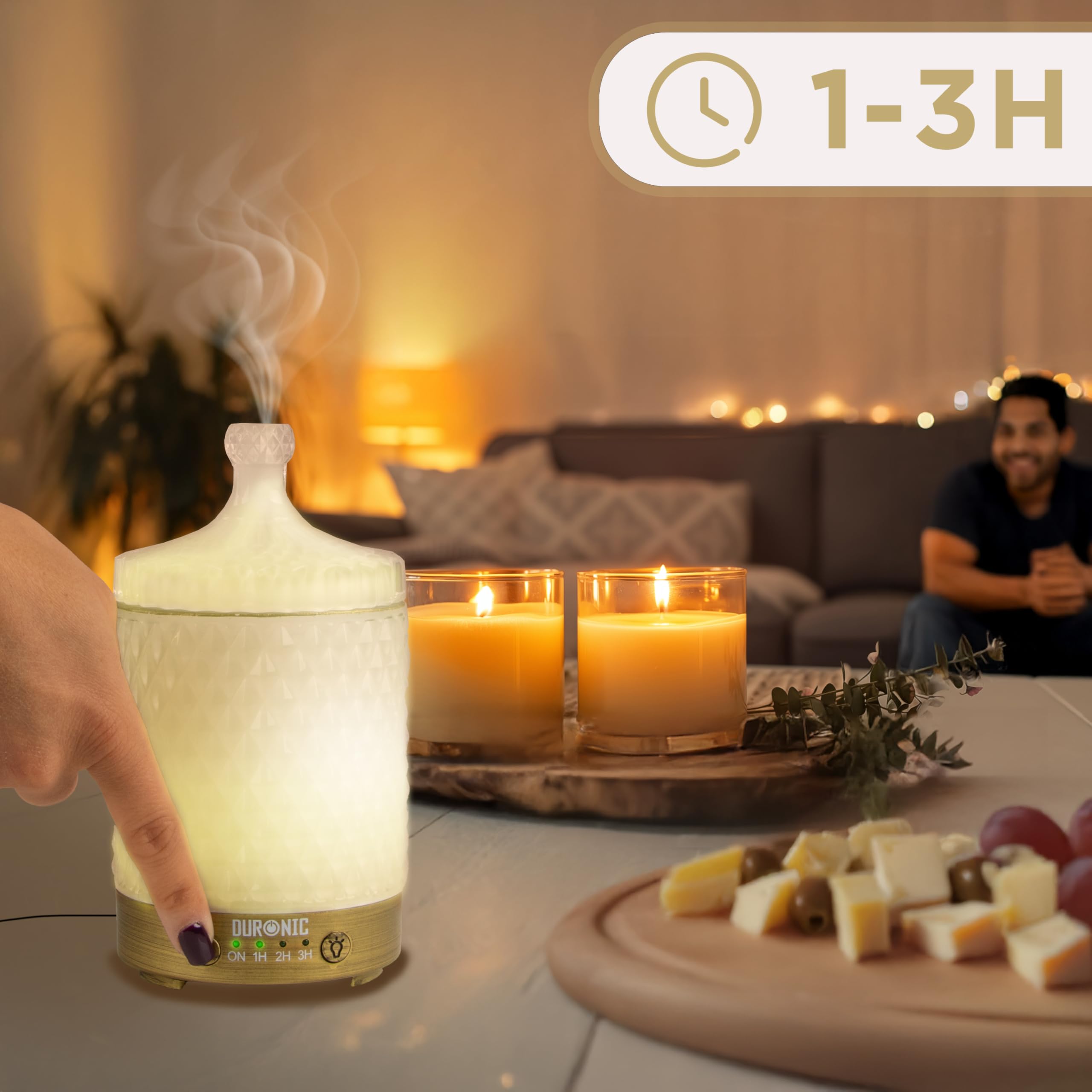 Duronic AD31 Dyfuzor zapachów urządzenie do olejków eterycznych zapachowych | elektryczny ultradźwiękowy nawilżacz | urządzenie do olejków zapachowych aromaterapia | Przenośny nawilżacz powietrza, naturalny oczyszczacz powietrza, aromaterapia, do domu, we