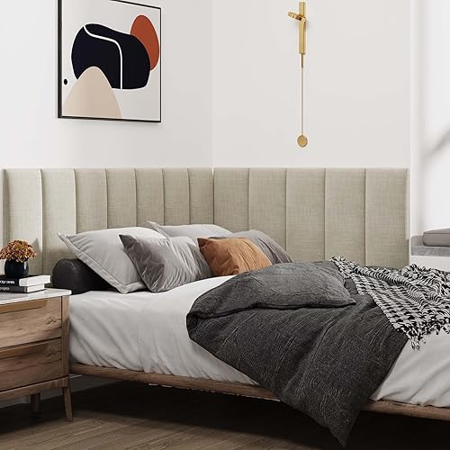 Miniatura 4 de IFNOW Cabecera tapizada para montar en la pared, paneles de pared 3D insonorizados para despegar y pegar para tamaño Queen, cabecero de cama