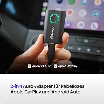 AAWireless Two+ Wireless Carplay Adapter & Android Car Wireless Adapter 2-in-1 Wireless Connection via Bluetooth & WiFi For iPhone X& Android 11+ Multifunctional Button