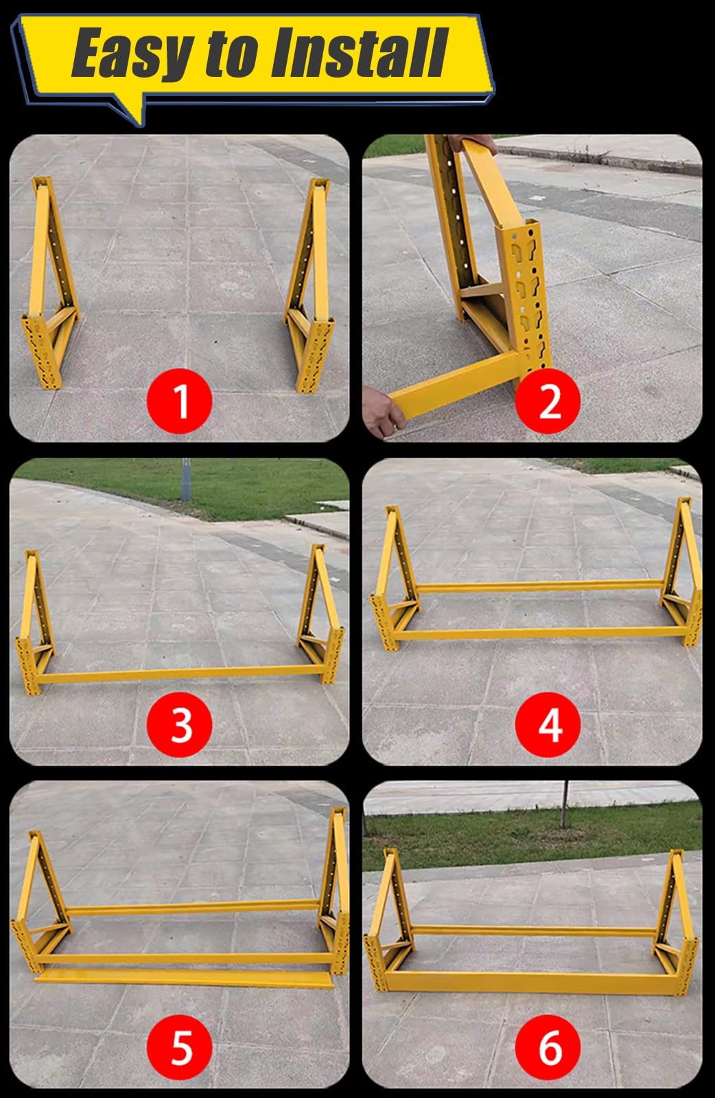 Generico Porta Pneumatici Regolabile da Parete, Organizer in Metallo per Pneumatici/Cerchi, Ideale per Garage, Magazzini, Appartamenti e Negozi - Giallo, 1 ripiano, 150x55x80 cm