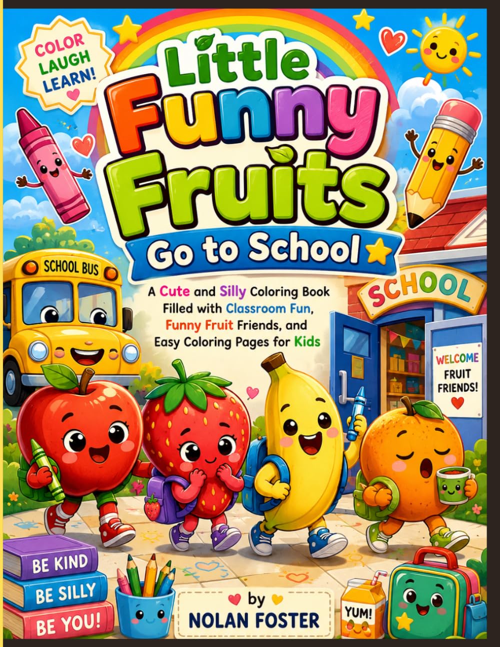 Little Funny Fruits Go to School: A Cute and Silly Coloring Book Filled with Classroom Fun, Funny Fruit Friends, and Easy Coloring Pages for Kids
