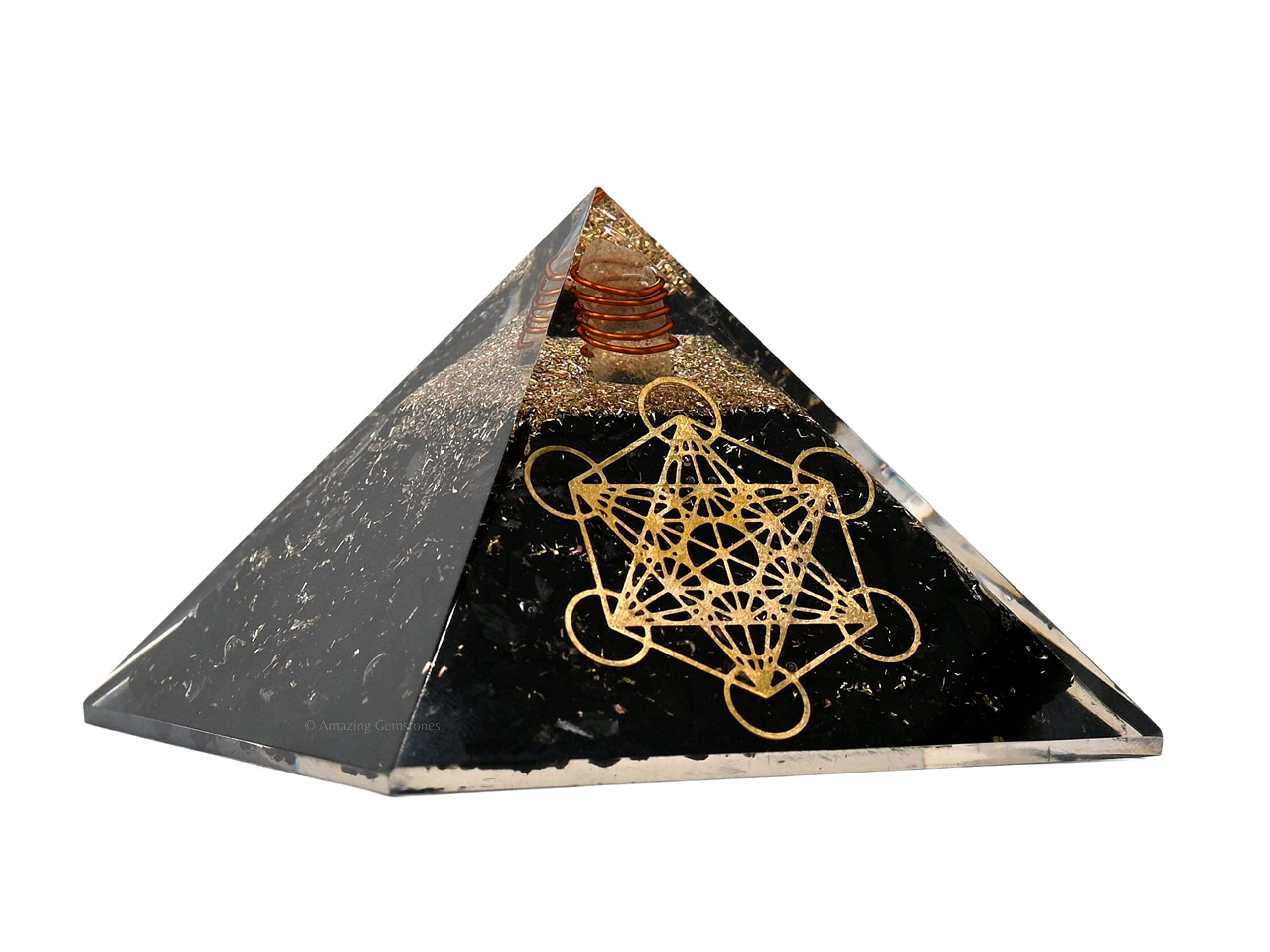 Piramide di shungite e orgonite per campi elettromagnetici e energia negativa | Piramide di organite orgonica di cristallo naturale (cubo di Metatron)