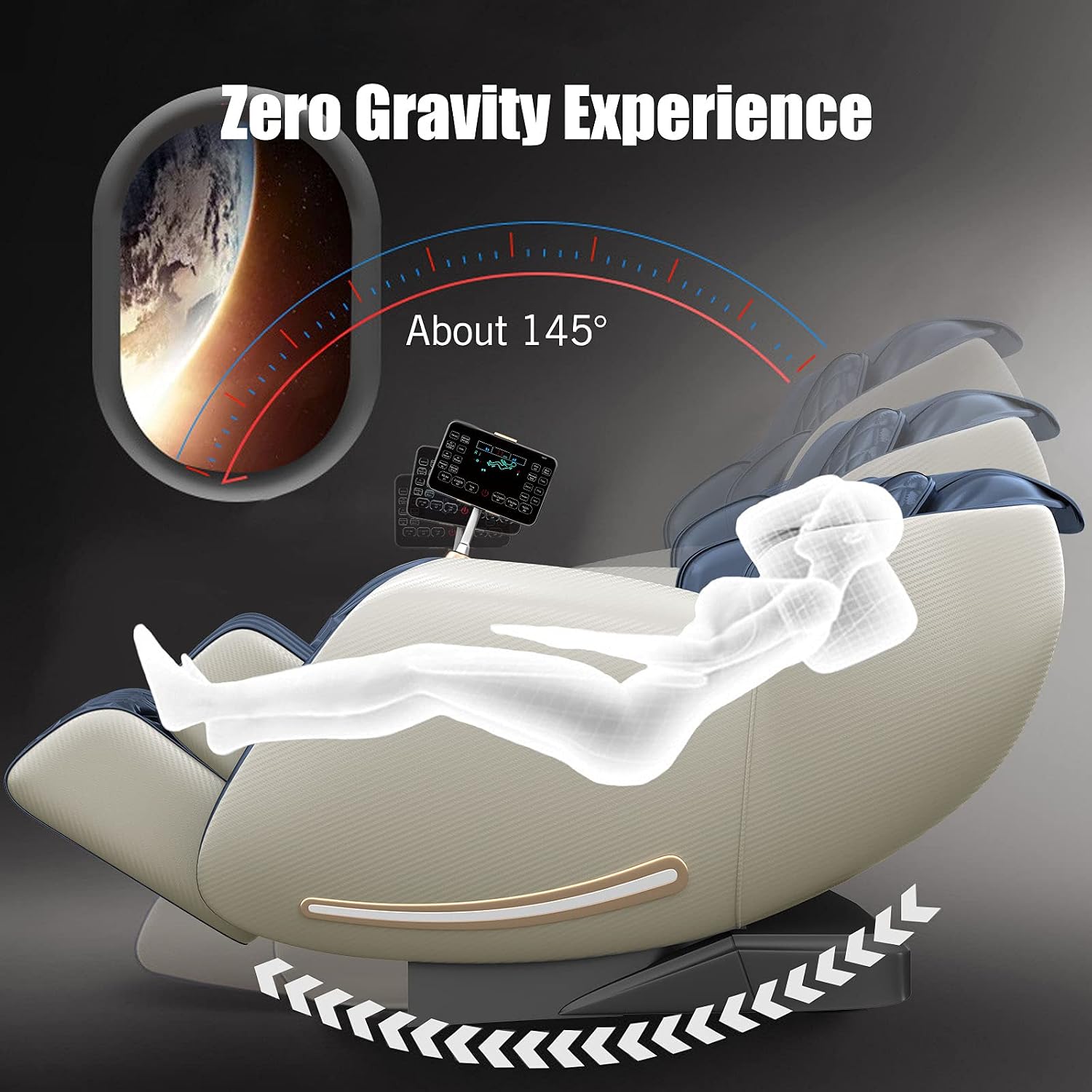 Real Relax Massage Chair, Full Body Zero Gravity SL-Track Shiatsu Massage Recliner Chair with Heat Body Scan Bluetooth Foot Roller, Favor-06 Blue
