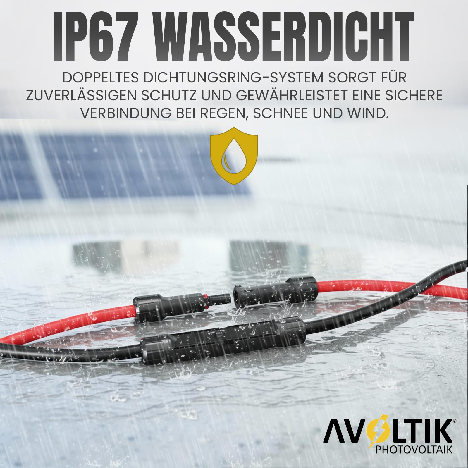 avoltik 2x 10m Solarkabel in 6mm2 I TÜV-zertifiziertes Balkonkraftwerkkabel I Robustes PV Kabel doppelt isoliert & wetterfest I IP67 Solar-Anschlusskabel I Photovoltaik Kabel rot & schwarz