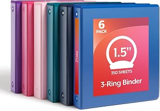 Cardinal 1.5 Inch 3 Ring Binders, 6 Pack, Assorted Colors, Holds 350 Sheets