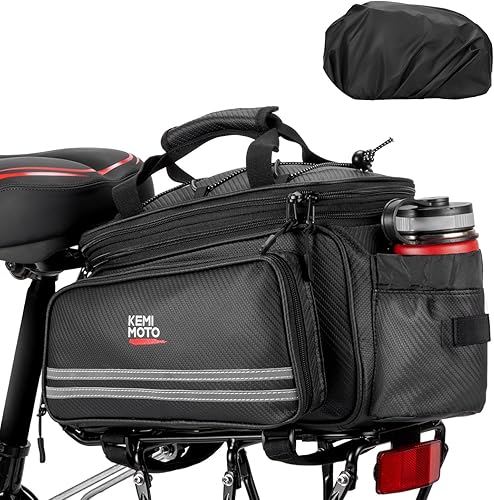 KEMIMOTO Bolsa de 20L para Bicicleta con Portaequipajes Trasero con Funda Impermeable, Bolsa de Maletero de Bicicleta de Cuero de Carbono Alforja de