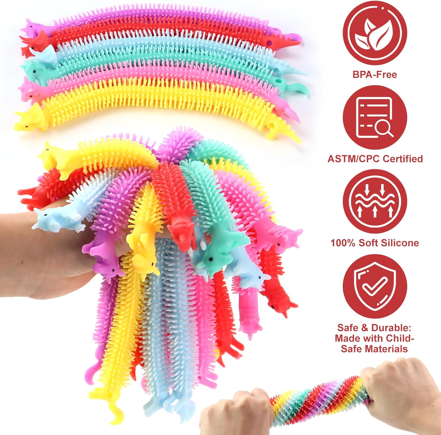 Non Candy Valentines for Class Kit- 36PC Dinosaur&Unicorn Valentines Day Cards for Kids School,Sensory Fidget Toys Stretchy String Noodles,Boys&Girls Students Classroom Exchange Gifts Party Favors Set
