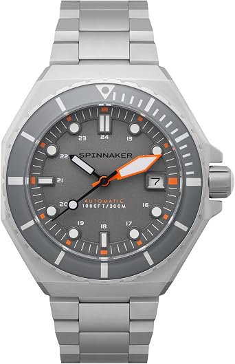 Spinnaker Dumas Mens Watch - Automatic Dive Watch for Men 44mm Stainless Steel Case Stainless Steel Strap Water Resistant 300m SP-5081-KK - Grey, Grey, Dumas Automatic, gray, Dumas Automotive