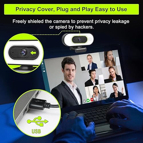 Miniatura 6 de Cámara web con luz de anillo y micrófono - Cámara web de transmisión, cámara profesional Full HD 1080P para PC Mac laptop escritorio, cámara web de