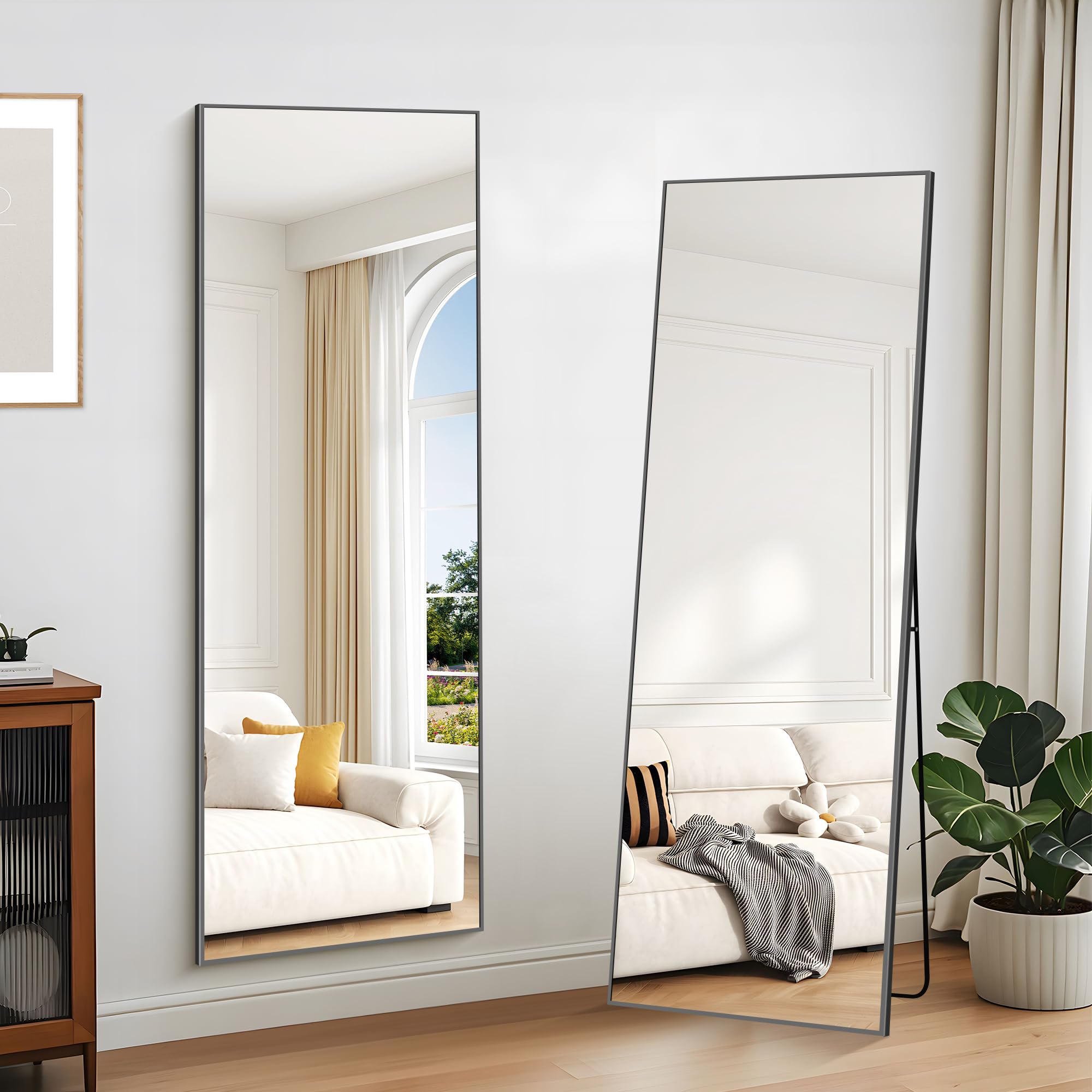 KOCUUY Espejo de Cuerpo Entero 52 x 161 cm, Rectangular Espejo de Pared Grande para Colgar, de Pie, Apoyado Espejo de Pie Grande con Marco Negro para SalóN, Dormitorio, Pasillo