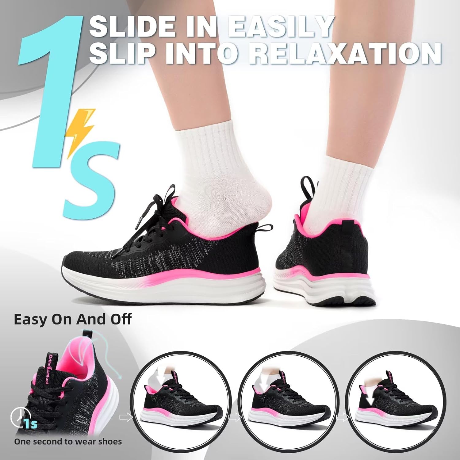 Women's Orthopedic Road Running Shoes: Comfortable Arch Support Plantar Fasciitis Orthotic Sports Sneakers, Supportive Casual Outdoor Work Tennis Walking Shoes for Foot Heel and Pain Relief