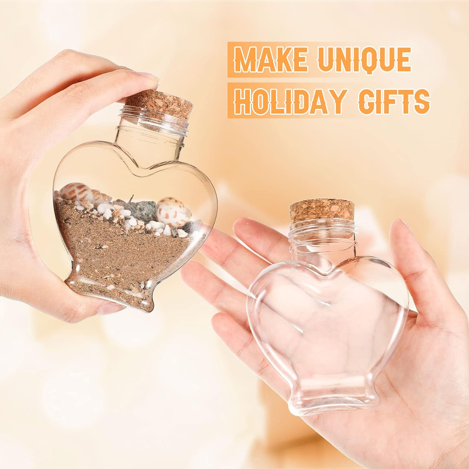Yinkin 30 Pcs 5.5 oz Clear Heart Shape Plastic Jar with Cork Topper Clear Plastic Wish Bottles for Holiday Wedding DIY Art Craft Projects Decoration