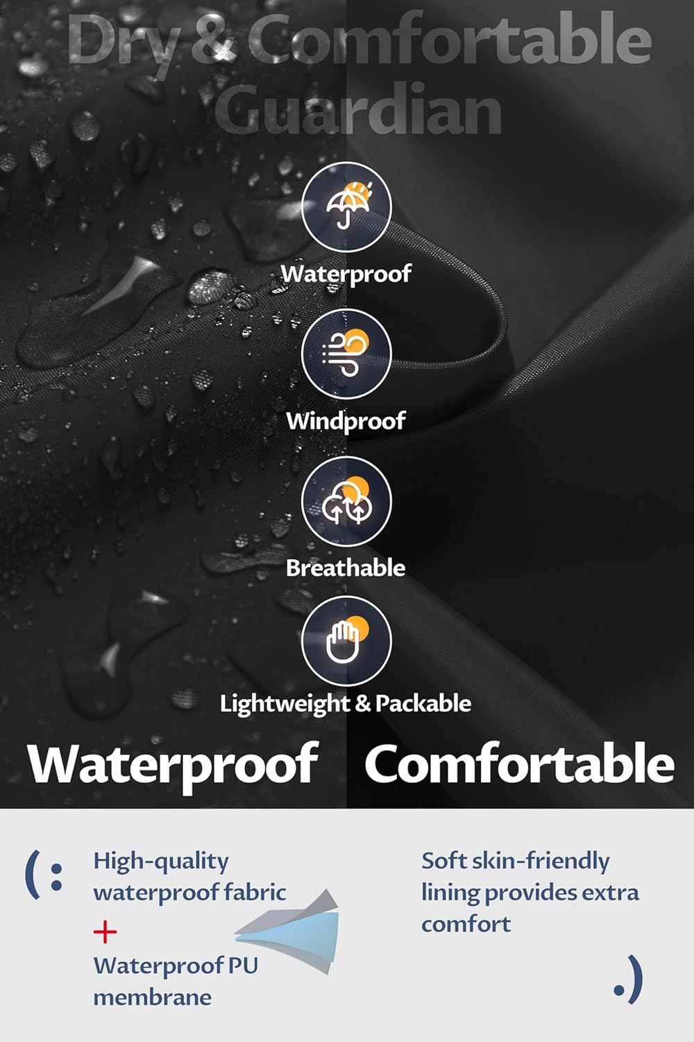 CREATMO US Women's Long Waterproof Rain Coats Lightweight Rain Jacket Packable Windbreaker with Removable Hood - Image 4