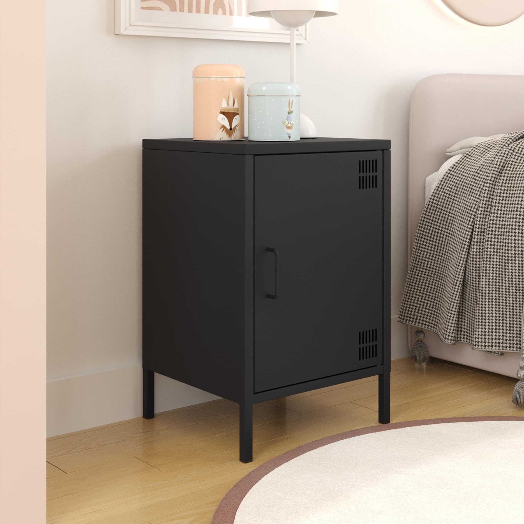 furni24 Metall Nachtschrank – Retro Kommode aus Metall – Modernes Sideboard mit praktischer Aufbewahrung – Robuste und stilvolle Lösung für Wohnzimmer und Schlafzimmer, Anthrazit Küche, Haushalt & Wohnen