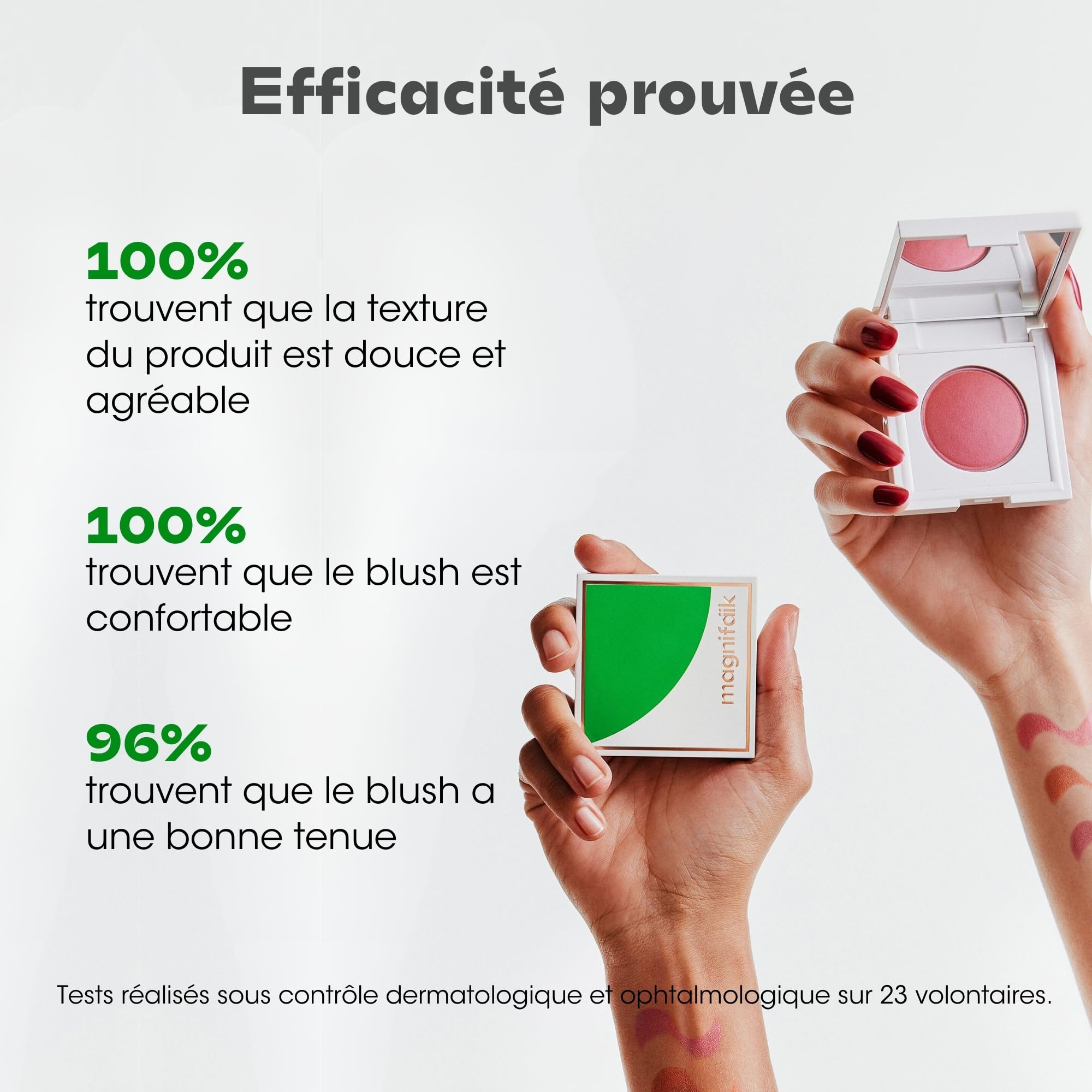 Magnifaïk - Blush - Teinte LAMBADA : orangé abricot - Texture novatrice entre crème et poudre - Résultat naturel sans démarcation - On est dans la couleur !