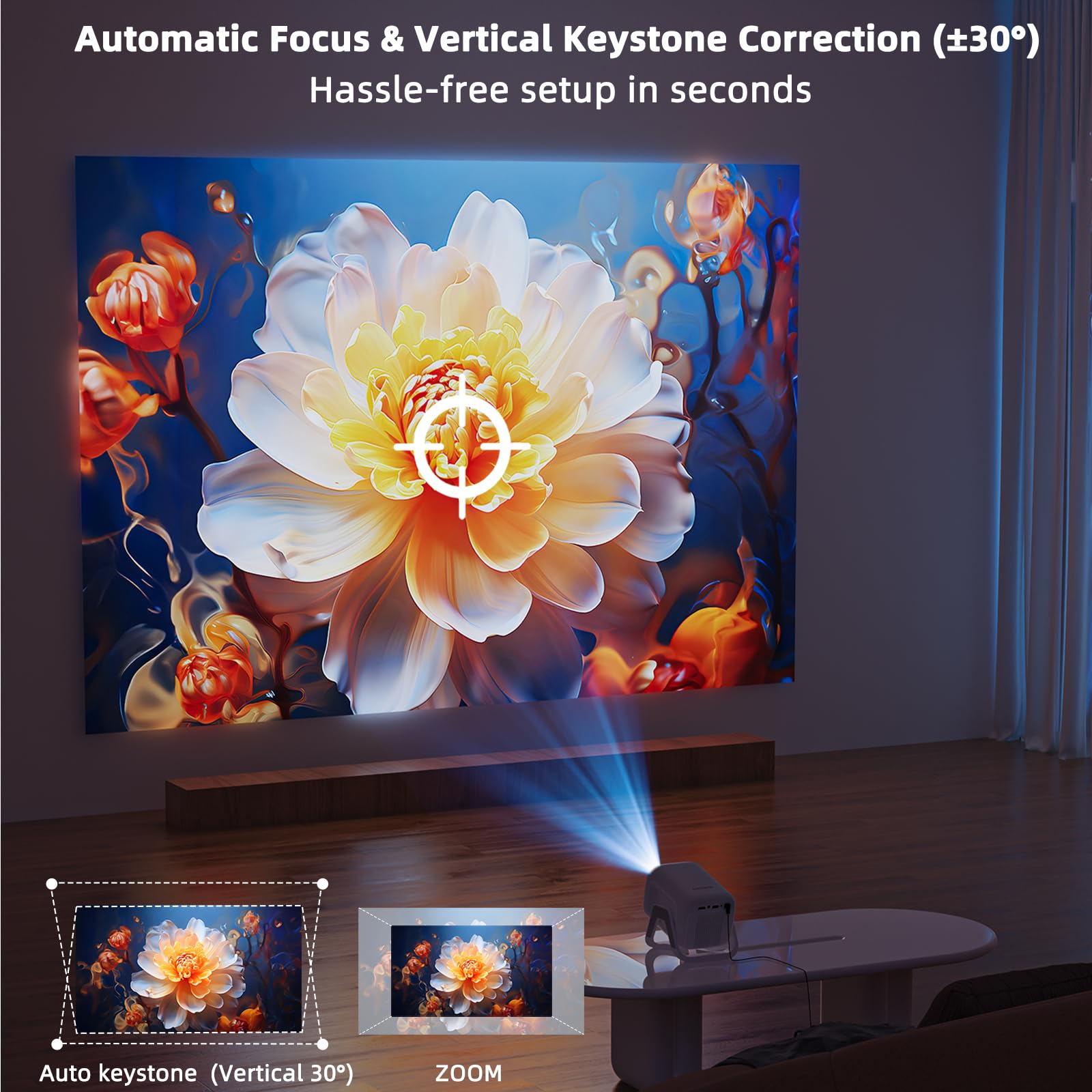 Bettdow Mini Proiettore per [Netflix-ufficiale & Android 13], 1080P Ruotabile, Autofocus/Correzione Trapezoidale, 4K Videoproiettore 10000 Lumen, BT 5.2 per Home Theater, Nero