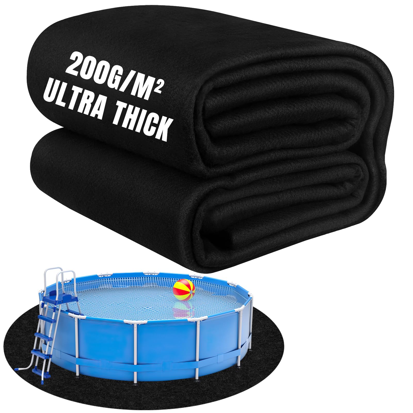Tapis de Sol Piscine Extérieur, Tapis de Protection Piscine 200 g/m² Rond 4,6 M 3,3 kg, sous-Couche Piscine pour Piscine et Spa, Tapis de Protection pour Bain à Remous et Piscine de Jardin