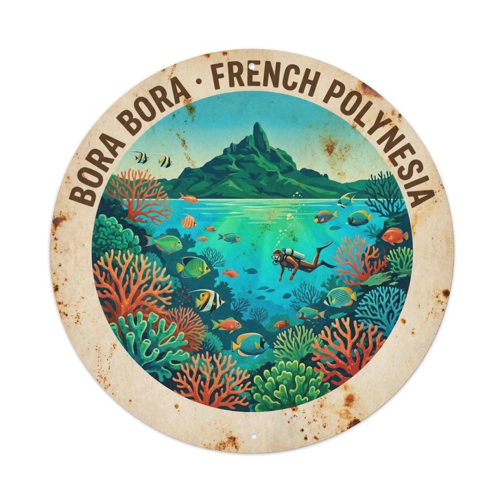 Olhnbad Style Coral Borabora Otemanu Lagoon Reef Vintage Marine Metal Tin Sign