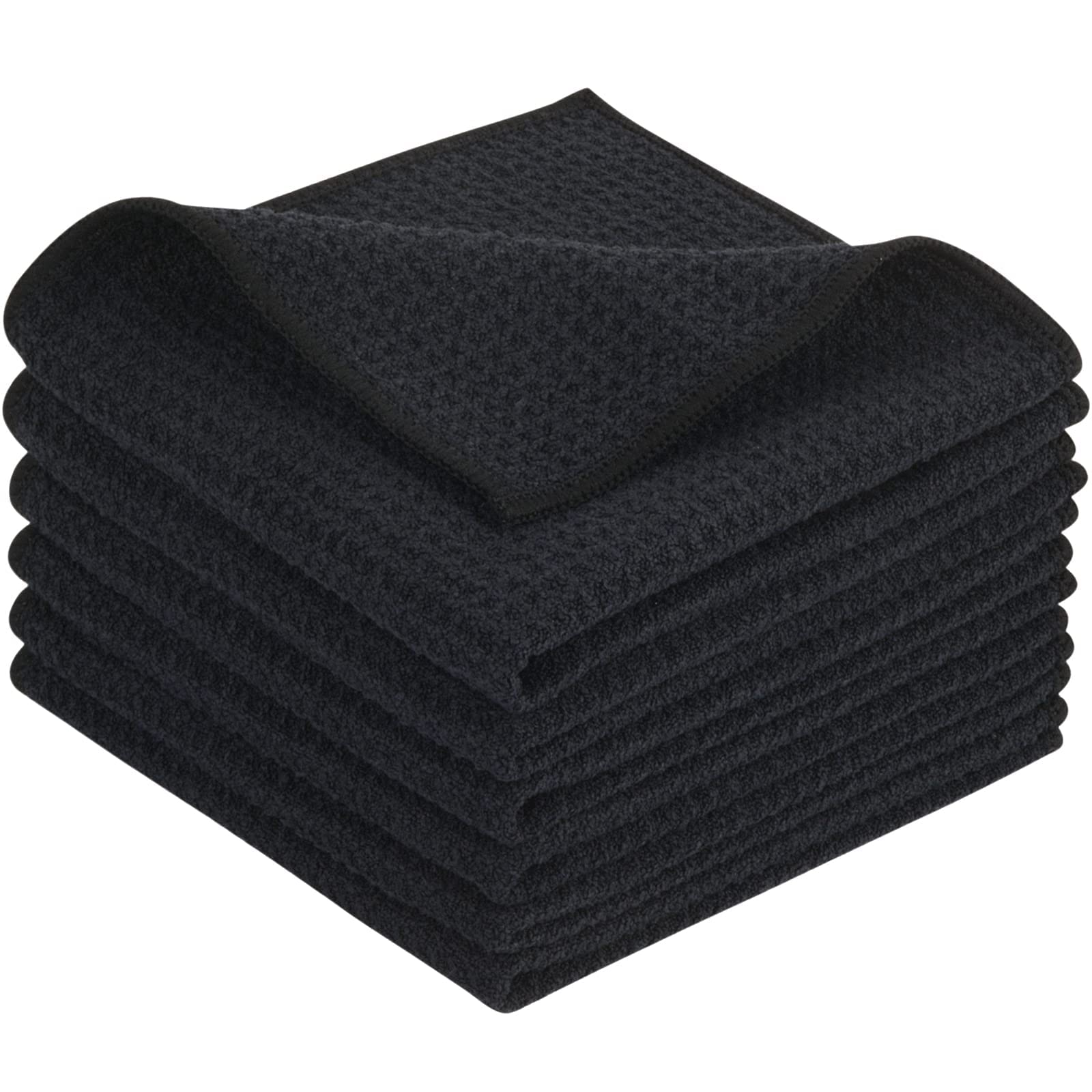 KinHwa 6 Pack Microfibre Drying Towels Waffle Dish Cloth Super Absorbent Washable Kitchen Tea Towels 30 x 30cm Balck