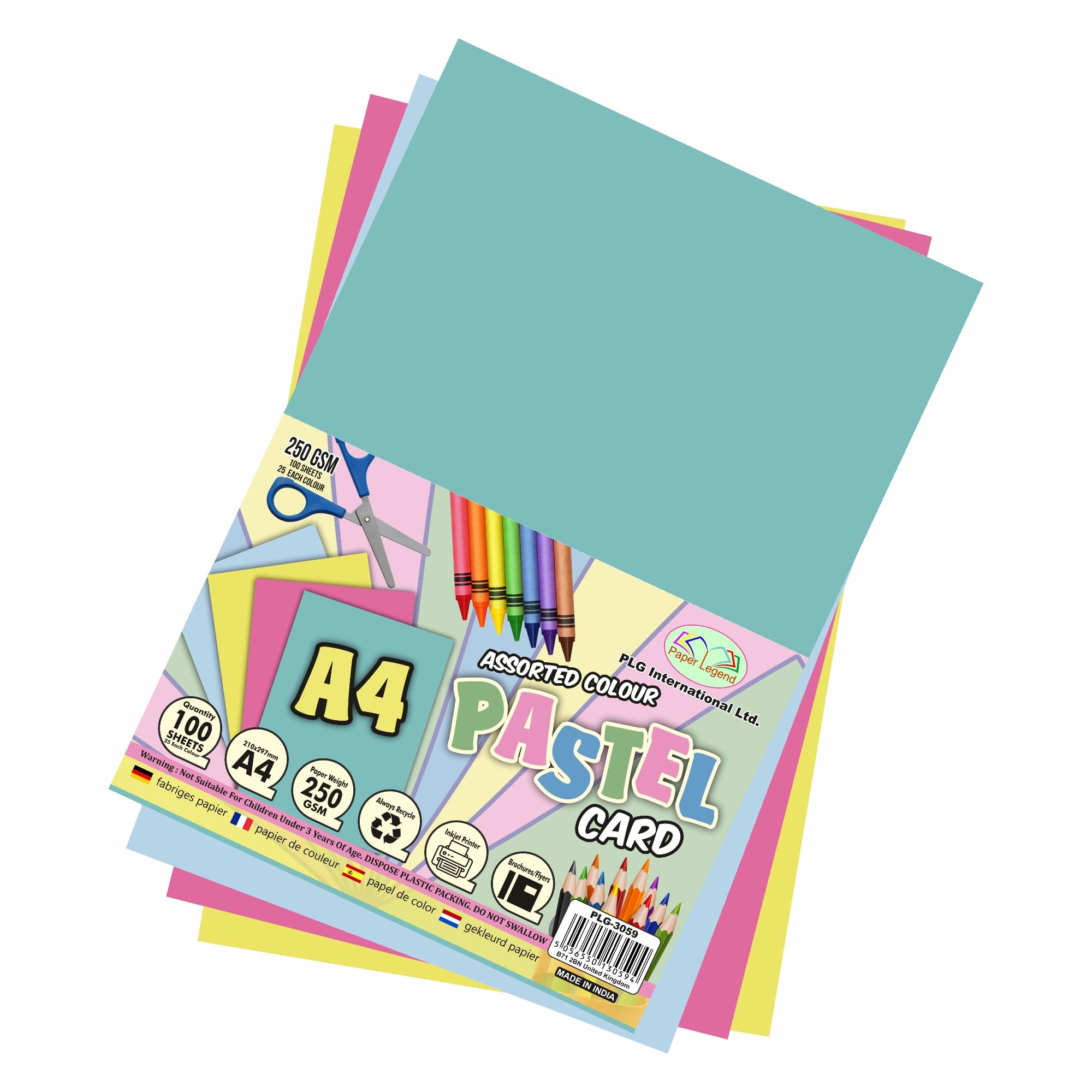A4 Cards, 250 GSM Activity Card, 100 Coloured Sheets | Print & Craft Card, Kids DIY Paper Craft, Card Making for Home School Office (Assorted Colour Pastel Card, Pack of 1)