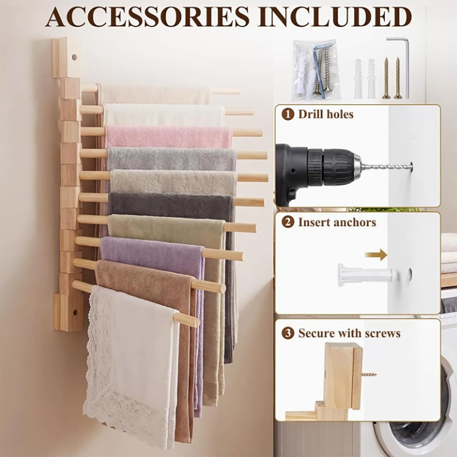 Wall Mounted Wooden Trouser Rack Studio Space Saving Storage Organizer