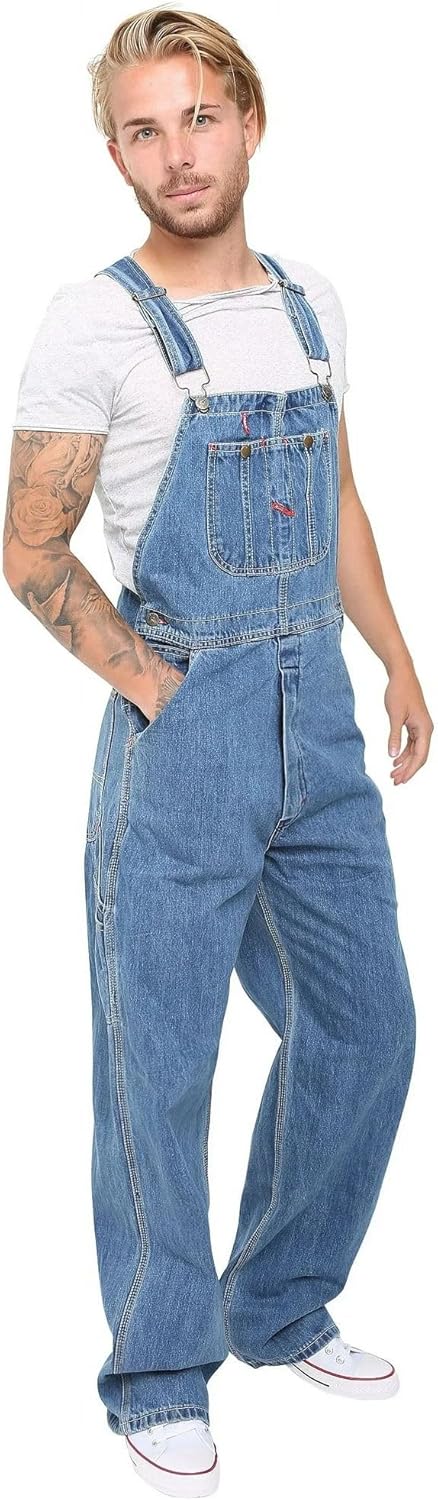 Juicy Trendz Men’s Denim Bib Overalls Regular Fit Workwear with Adjustable Convenient Tool Pockets Work Dungaree