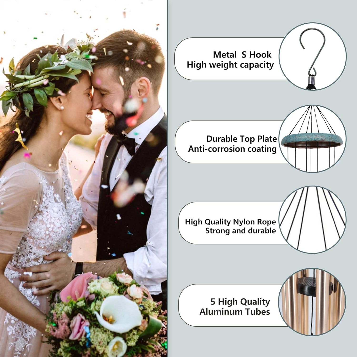 ASTARIN Wedding Gifts Wind Chime, Personalized Names & Date Wind Chimes Gifts for Couple 2024, Wedding Gift for Newlywed Bride Groom Husband Wife, Engagement Gift Valentine’s Day Produced in USA