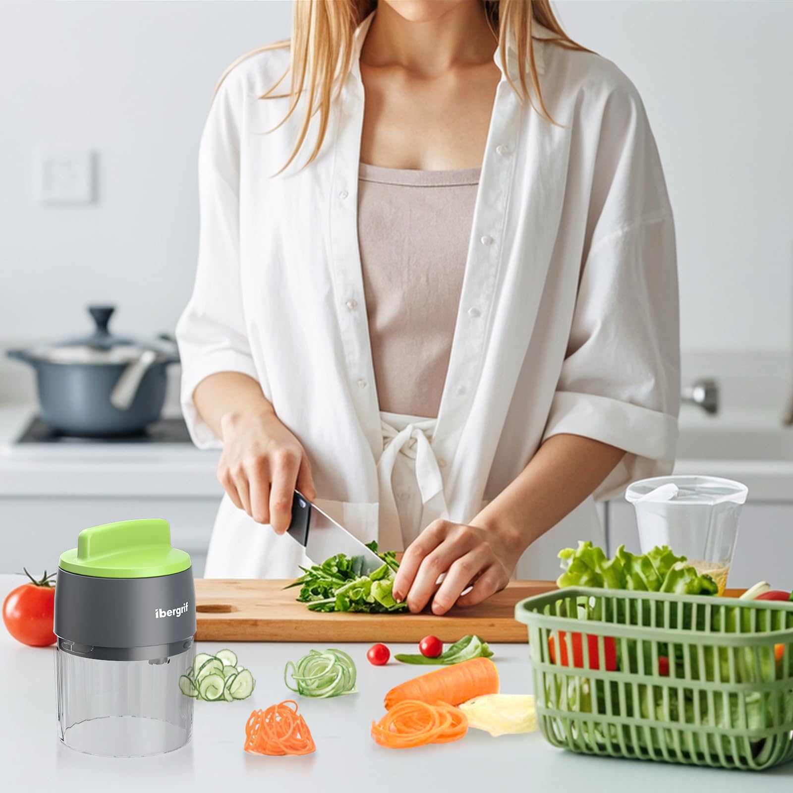 Ibergrif M522 Espiralizador de Verduras, Espaguetis Calabacin Maquina Mejorado, Espirilizador Calabacines Libre de BPA, Apto para Lavavajillas, 4 en 1 Cortador Calabacin para Pepinos, Calabacín — view 7