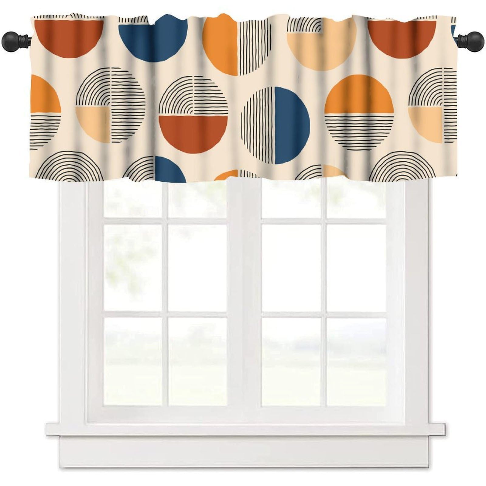 Abstract Mid Century Window Valance Curtains Sun Geometric Arch Minimalisted Modern Trendy Aesthetic Window Treatment Valance for Farmhouse Kitchen Bedroom Living Room 54x18inch