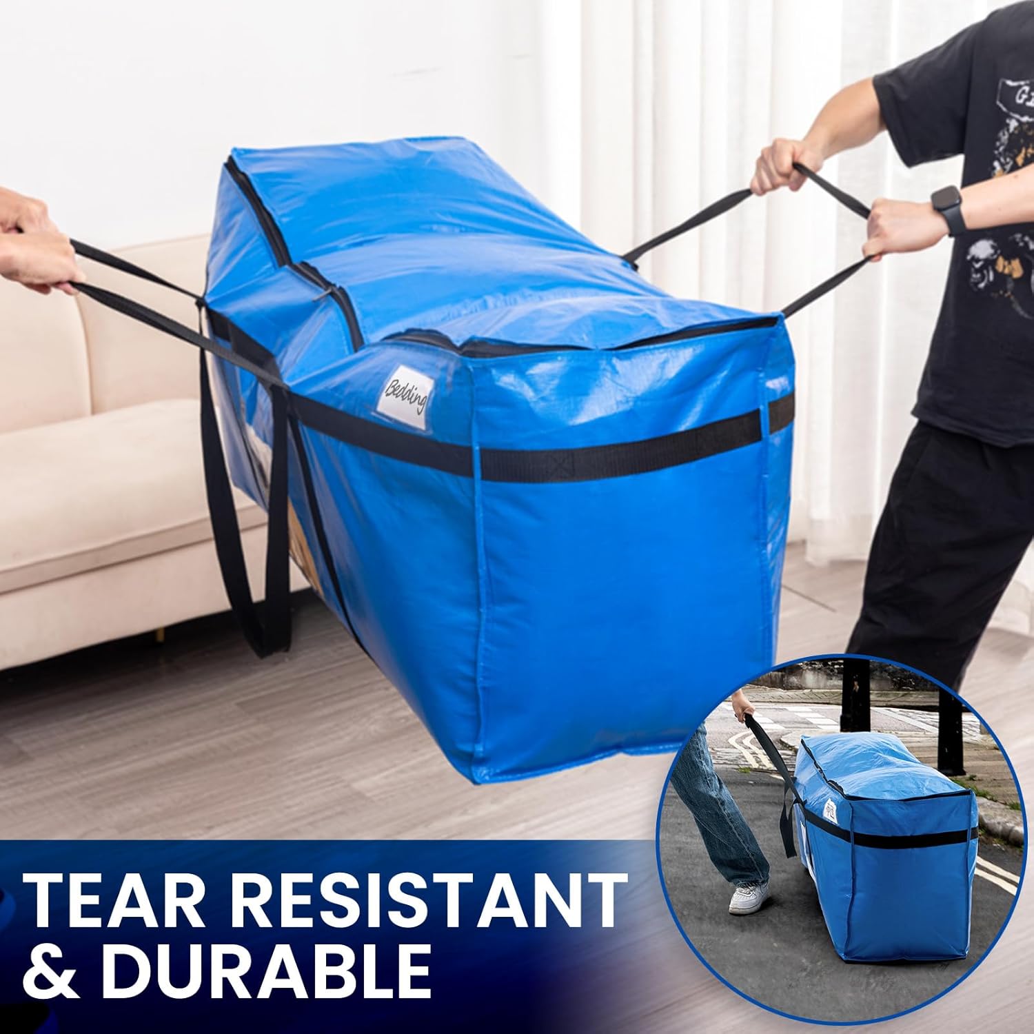 TAILI 69 Gallon Extra Large Storage Bags, XXL Blue Heavy Duty Moving Bags For Storage with Visible Window, Wrap Around Handles, Totes for Space Saving, Alternative to Moving Boxes (2 Pack) - Image 5