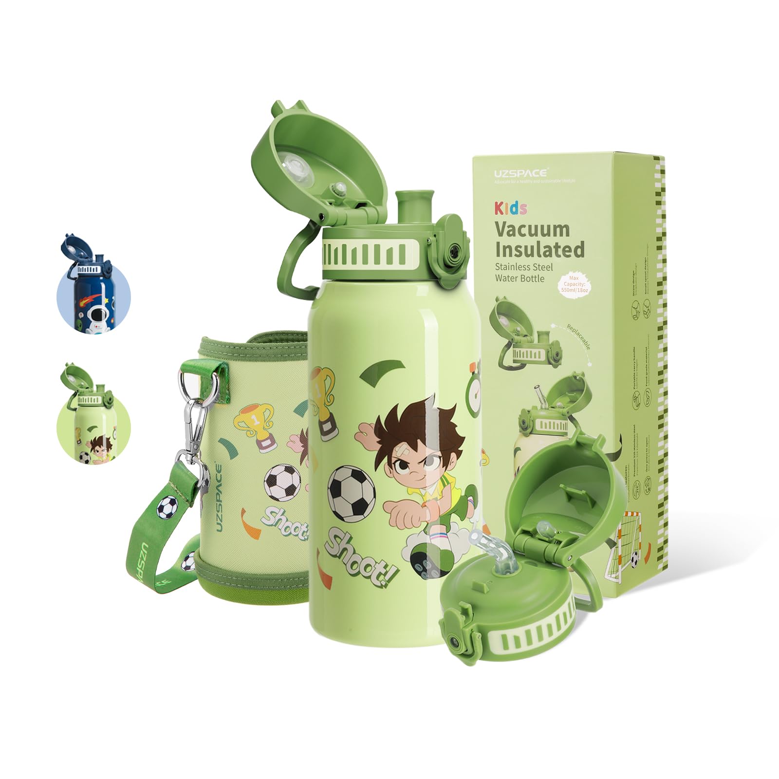 Gourde enfant étanche sans BPA en acier inoxydable 550ml vert