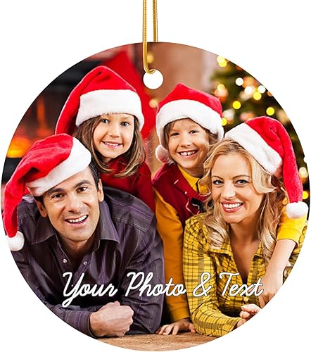 Adorno de Navidad personalizado con foto o texto personalizado para añadir tu propia imagen, texto, diseño de adorno para Navidad, forma redonda,