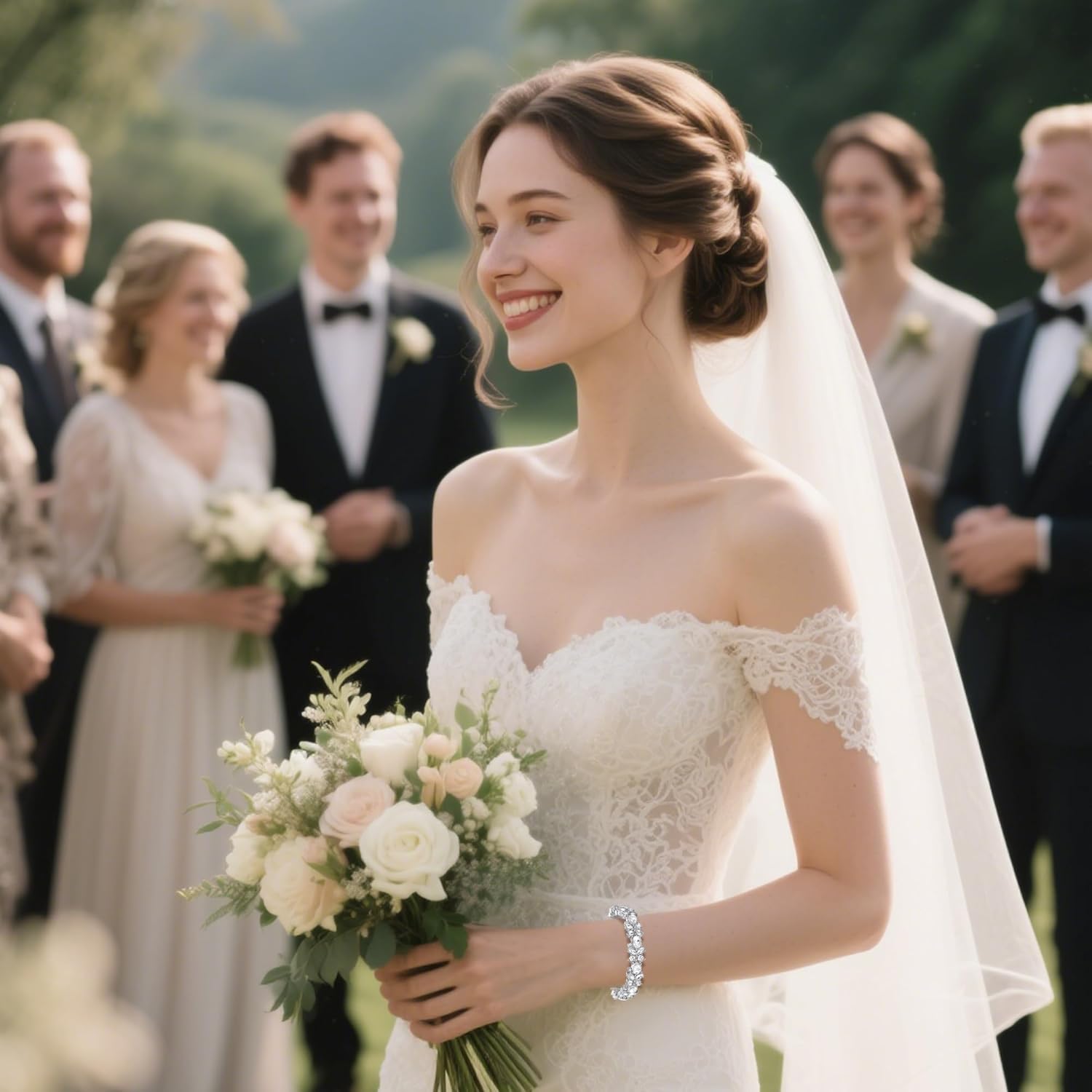 BriLove Wedding Bridal Bracelet Marquise-Shape Stretch Bangle for Women - Image 3