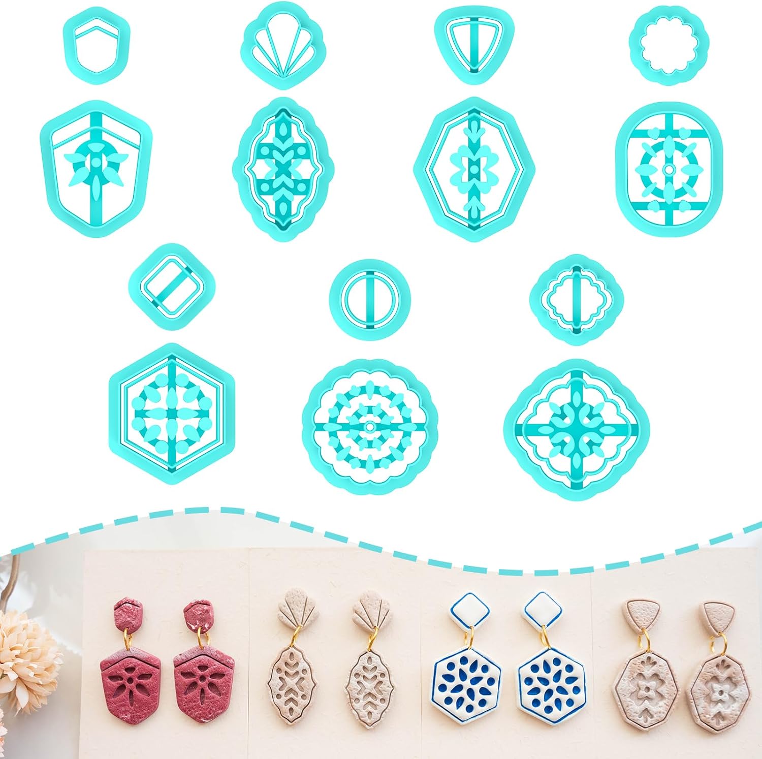 TAINSKY Organic Shape Clay Earring Cutters, 14 Pcs Boho Polymer Clay Cutters
