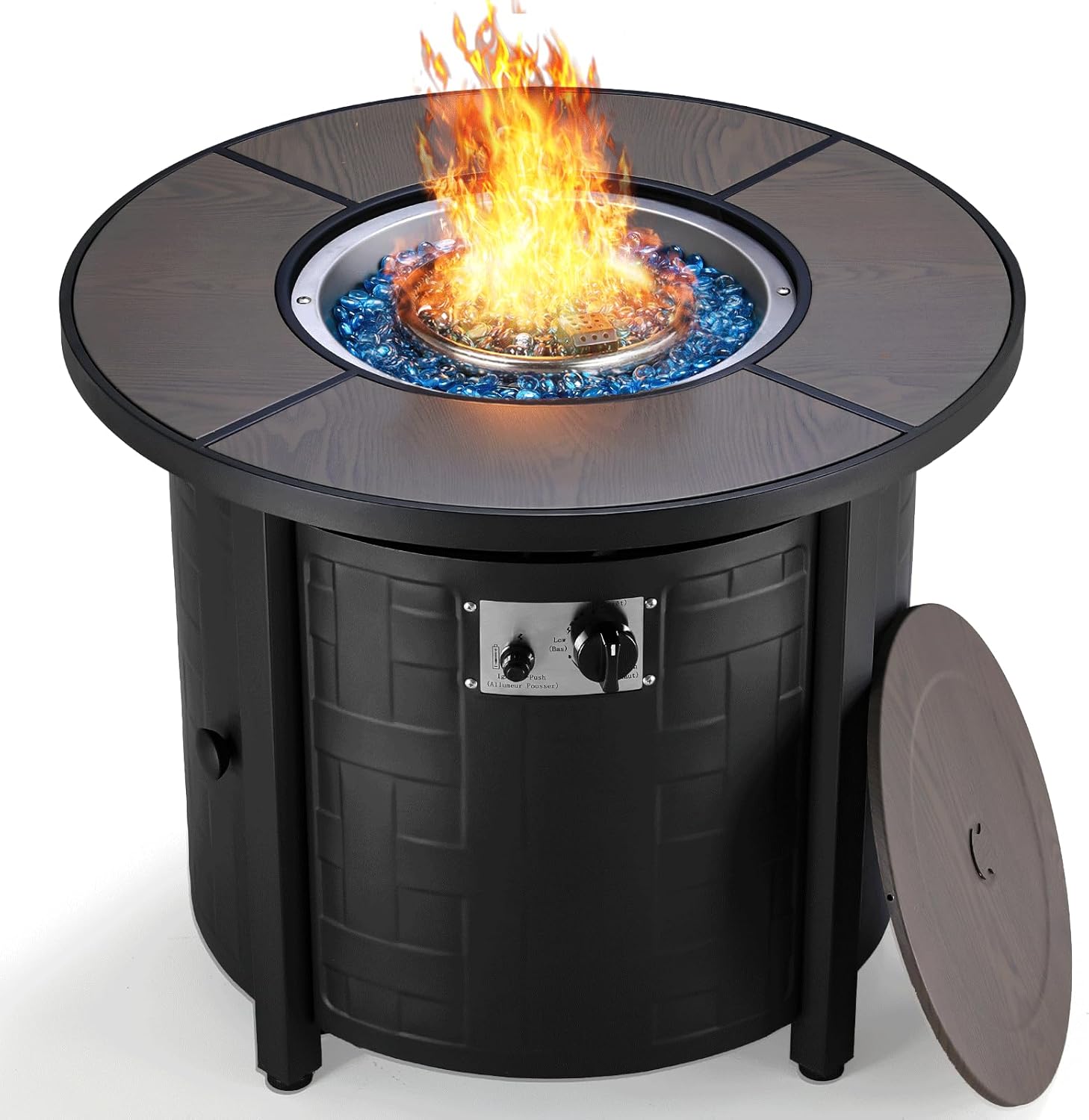 TLGREEN 30 Inch 50,000 BTU Propane Fire Pit Table - Converts to Coffee Table, Waterproof Cover & Blue Fire Glass Included