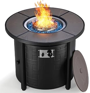 TLGREEN 30 Inch 50,000 BTU Propane Fire Pit Table - Converts to Coffee Table, Waterproof Cover & Blue Fire Glass Included
